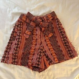 Eva Franco High Waist Patterned Shorts - Red and Brown